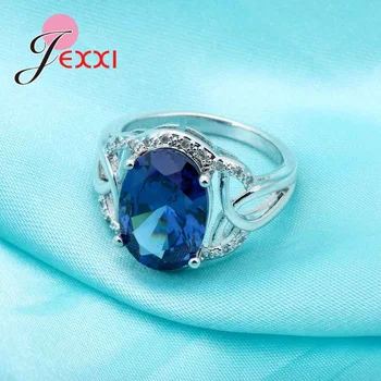 JEXXI Trendy Muticolor Blue & White CZ Kryštálmi Krúžky Pre Svadobné Svadobné Družičky 925 Sterling Silver Prst Prsteň Bague Bijoux
