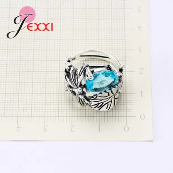 JEXXI Veľkoobchod Retro 925 Sterling Silver Strany Prstene Pre Ženy, Dievčatá Príslušenstvo Oválne Crystal Svadobné Svadobné Promise Ring, Šperky
