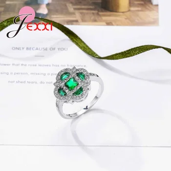 JEXXI Veľká Podpora Pevných 925 Sterling Silver Ženy Značky Šperky Šumivé Jasné, Zelený Kvet Krúžok pre Svadobné Svadobné Party