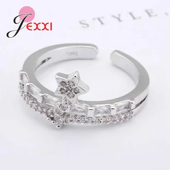 JEXXI Vysokej Kvality Päť Hviezdičkový Tvar 925 Sterling Silver Crystal Krúžky Ženy, Svadobné Zapojenie Pásma Prst Prsteň joyas de plata