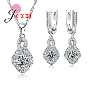 JEXXI výrobnú Cenu White Crystal Náušnice, Náhrdelník Šperky Set 925 Sterling Silver Crystal Svadobné Doplnky, Svadobné Šperky