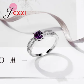JEXXI White Crystal Prstene pre Ženy Muticolor Cubic Zirconia Svadobné Šperky Purple Vintage Prsteň s Kameňom Valentína Darček
