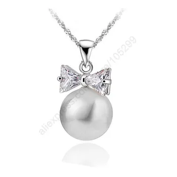 JEXXI Značky Šperky 925 Sterling Silver White motýlik Crystal Pearl Prívesok Náhrdelníky 18 palcov 925 Silver Reťaze a Príslušenstvo