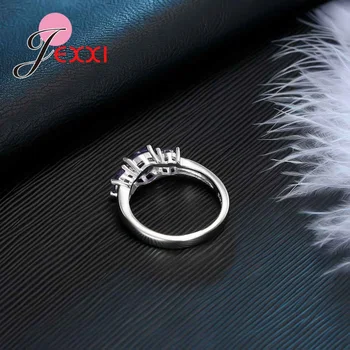 JEXXI Ženy Crystal Krúžky Pre Svadobný Doplnok Módne 925 Sterling Silver Zapojenie Návrh Prst Prsteň Pásma Šperky