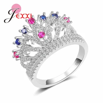 JEXXI Ženy Zmiešané Kubický Zirkón Krúžky Pre Svadobný Doplnok Módne 925 Sterling Silver Zapojenie Návrh Prst Prsteň, Šperky