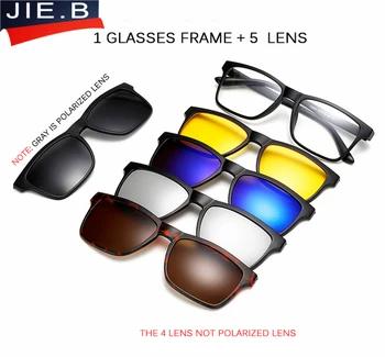 JIE.B 5 Objektív Muž Okuliare Rám Full Frame Okuliare, Rám Pás Magnet Klip Na Okuliare Krátkozrakosť Okuliare Polarizované Slnečné Okuliare Nvgs