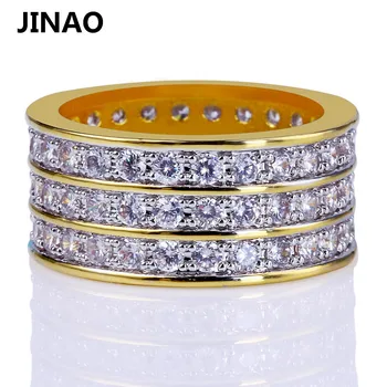 JINAO Hip Hop, Rock Zlatá Farba Á Kolo Krúžky v Pohode Plný Ľadovej Von Micro Pave CZ Kamenný Kruh Pre Mužov Šperky Darček