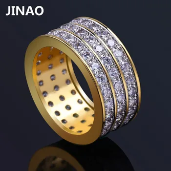 JINAO Hip Hop, Rock Zlatá Farba Á Kolo Krúžky v Pohode Plný Ľadovej Von Micro Pave CZ Kamenný Kruh Pre Mužov Šperky Darček