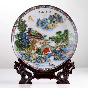 Jingdezhen Art Keramické Ozdobné Krásna Krajina, Doska Dekorácie Doska Drevo Základ Dom Porcelánu Doska Set Svadobný Dar