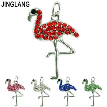 JINGLANG Módne Charms Strieborné Pozlátené Drahokamu Flamingo Prívesky Kovový Náhrdelník DIY Šperky, Luxusné, Takže Príslušenstvo