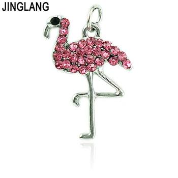 JINGLANG Módne Charms Strieborné Pozlátené Drahokamu Flamingo Prívesky Kovový Náhrdelník DIY Šperky, Luxusné, Takže Príslušenstvo