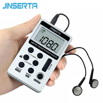 JINSERTA Prenosné Rádio FM/AM Digitálny Prenosný Mini Prijímač S Nabíjateľnou Batériou& Slúchadlá Rádio Rekordér+ozdobná šnúrka na uniforme
