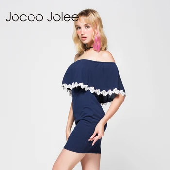 Jocoo Jolee Lete Ženy Sexy Módne Šaty Rovno Volánikmi Mini Motýľ Rukáv Lomka Krku S-XL Veľkosť Šaty Vestidos
