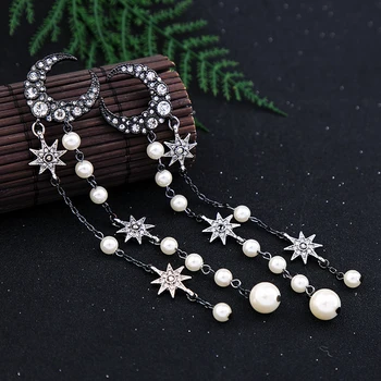 JOOLIM Šperky Veľkoobchod/ Vintage Moon Star Náušnice Dlhé Náušnice S Simulované Pearl Módne Šperky Ženy Príslušenstvo