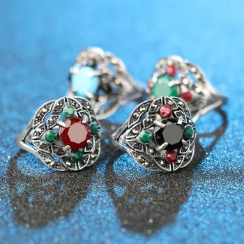 Joyme Zbrusu Nový Vintage Boho Krúžok Farebné Živice Kameň Závodu Tibetského Striebra Top Femme Prstene Pre Ženy Šperky Anel