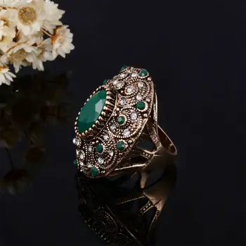Joyme České Jedinečné Veľké Kvetinové Krúžok Zelená Čierna Živica Vintage Šperky Zlaté Prstene Pre Ženy, On-Line Nakupovanie, India Bague