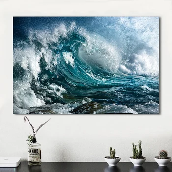 JQHYART Domov DecorLiving Izba Morská Vlna Sprej Moderné Plátno Tlačiť Obrázok Maľovanie na Stenu Umenie Č Rám Dekoratívne Obrázky