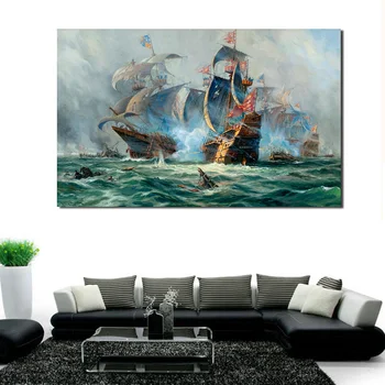 JQHYART Námorná Bitka olejomaľba na Plátne Art Obrazy Na Steny v Obývacej Izbe Č Rám Dekoratívne Obrázky