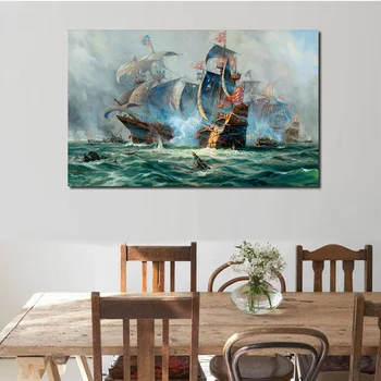 JQHYART Námorná Bitka olejomaľba na Plátne Art Obrazy Na Steny v Obývacej Izbe Č Rám Dekoratívne Obrázky