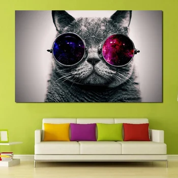 JQHYART obrazov na Stenu Pre Obývacia Izba Nosenie Okuliarov Láska Cool Cat Plátno Umenie Domova Moderné Č Rám olejomaľba