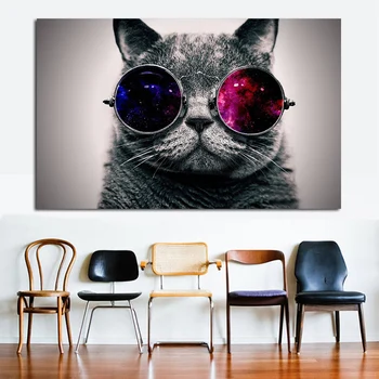 JQHYART obrazov na Stenu Pre Obývacia Izba Nosenie Okuliarov Láska Cool Cat Plátno Umenie Domova Moderné Č Rám olejomaľba