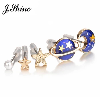 JShine Personalizované Značky Módne Šperky Náušnice pre Ženy Príslušenstvo Roztomilé Malé Hviezdy, Mesiac, Zem, Tvar Stud Náušnice 3ks/Set