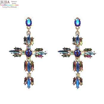 JUJIA 2017 Hot Náušnice Šperky kvalitné Crystal Multicolor Špeciálne Bohemia Veľké dlhé KRÍŽ ASTERIA SCARAB KRYSTALLES NÁUŠNICE