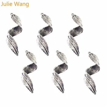 Julie Wang 10PCS Tvorivé Kučeravé Listy Charms Starožitné Strieborné Pozlátené Šperky, Prívesok Príslušenstvo Ručné Visí Remesiel 43*15*9 mm