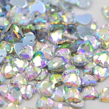 JUNAO 10 mm Šitie Srdce Tvar Crystal AB Drahokamu Flatback Kamienkami Šiť Na Akryl Crystal Kamene Na Oblečenie Šaty Remeslá