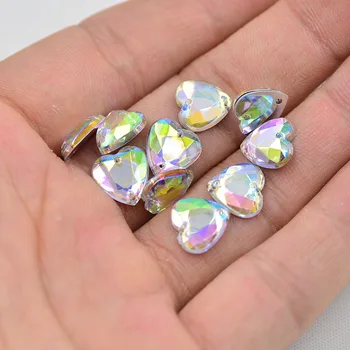 JUNAO 10 mm Šitie Srdce Tvar Crystal AB Drahokamu Flatback Kamienkami Šiť Na Akryl Crystal Kamene Na Oblečenie Šaty Remeslá