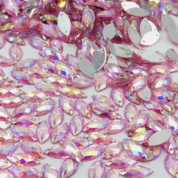 JUNAO 7x15mm Crystal AB Šiť Na Akryl Kamienkami Kôň Oko Flatback Crystal Šitie Kamene Zlatými Kamienkami na Oblečenie Remeslá