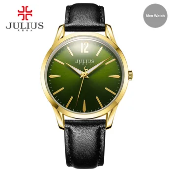 JÚLIUS Pánske Náramkové hodinky Jednoduché Quartz Hodinky Kórea Dizajnér Kožené Modrá Zelená Svetelná Wachs Hodiny pre Milovníkov Montre Homme JA-983