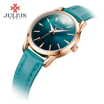 JÚLIUS Pánske Náramkové hodinky Jednoduché Quartz Hodinky Kórea Dizajnér Kožené Modrá Zelená Svetelná Wachs Hodiny pre Milovníkov Montre Homme JA-983