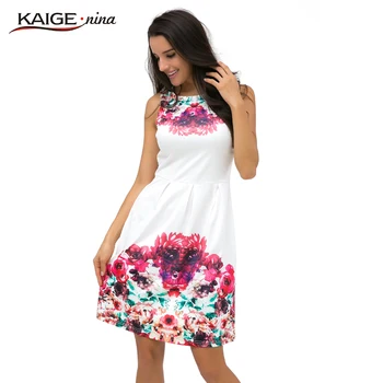 KaigeNina Nové Módne Hot Predaj Ženy letné štýl tlače šaty, ženy bez rukávov strany Maxi Tropické Kvetinový Tlač šaty 2157
