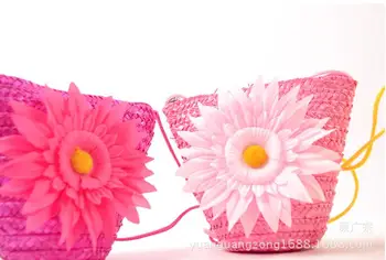 Kawaii deti messenger tašky 2018 lete dievčatá plážové tašky roztomilý kvet mince peňaženky, cestovné sladké slnečnice dieťa dievčatá slamy taška
