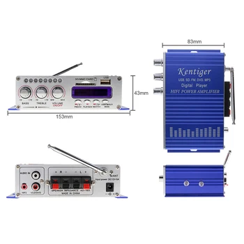 Kentiger HY502 Audio Car Stereo Zosilňovač 12V Mini 2 KANÁLY Super Bass Digitálny Hudobný Prehrávač, Zosilňovač, Podpora USB, MP3, FM Hi-Fi