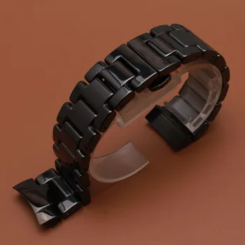 Keramické Hodinky Kapela Popruh pevné Prepojenie Náramok fit výstroj s3 mužov wristwatchband 22 mm leštené čierne watchbands nové zakrivené konce 2017