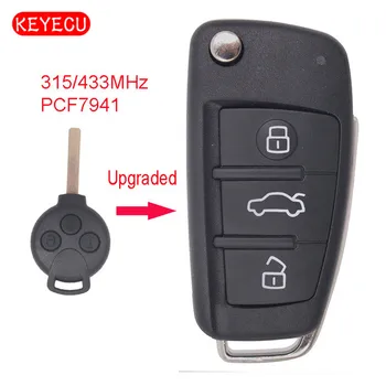 Keyecu Inovované Flip Diaľkové Auto príveskom 3 Tlačidlo 315/433MHz Voliteľné PCF7941 pre Benz, Smart Fortwo 451 na roky 2007-2013