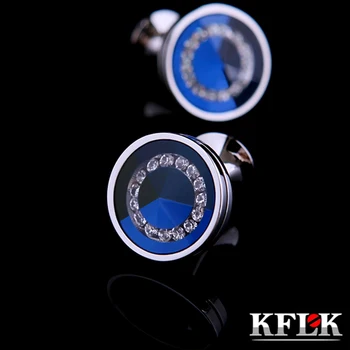 KFLK 2018 Luxusné tričko HOT cufflink pre mužov, darčeky Značky putá tlačidlá Crystal putá odkaz Vysoko Kvalitné Modrá abotoaduras Šperky