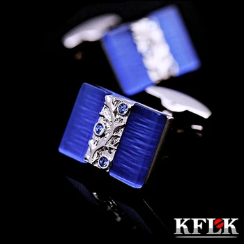 KFLK Luxusné 2018 Nové tričko manžetové gombíky pre pánske Značky putá tlačidlá Modrá manžetové Vysokej Kvality Crystal abotoaduras Šperky