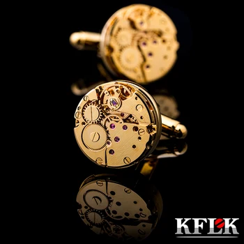 KFLK značky svadobný dar mechanického pohybu manžetové gombíky mužov, manžetové gombíky, okrúhle tlačidlo 2018 nové produkty doprava zdarma
