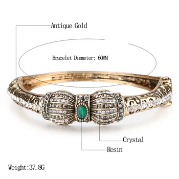 Kinel Vintage Green Crystal Kvet Bangles Živice Náramky Pulseiras Feminino Turecký Náramok Bižutériou Strane Šperky