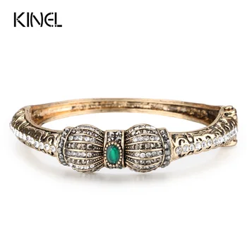 Kinel Vintage Green Crystal Kvet Bangles Živice Náramky Pulseiras Feminino Turecký Náramok Bižutériou Strane Šperky