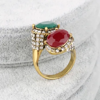 Kinel Vintage Prstene Pre Ženy, Farba Antickej Zlatej Mozaiky Červená Živica Surround White Crystal Anillo
