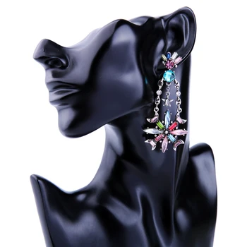 KISS ME Multi Color Crystal Kvet Očarujúce Náušnice Visiace Dlhé Náušnice Kvapka pre Ženy, Luxusné Šperky