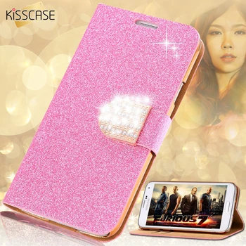 KISSCASE Lesk Kože Telefón puzdro Pre Samsung Galaxy S7 Okraji S6 Okraji Plus S5 Poznámka 4 5 Ženy Dievča Bling Diamond Flip puzdro