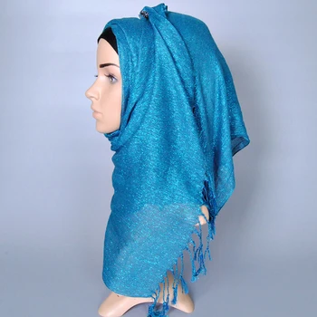 KL226 Moslimských Hidžáb Módne Strapec Šatku Turban Ženy Hlavu Krytiny Zlatá Niť Hoofddoek Šatky 170-60 CM