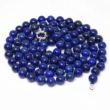 Klasická modrá lapis lazuli 8mm prírodného kameňa krásne okrúhle krásne korálky Módny náhrdelník s dlhým reťazcom šperky 36