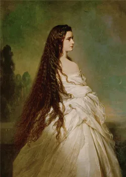 Klasická súd údaje dlhé vlasy lady portrét olejomalieb na plátne tlačený na plátno domov wall art decoration obrázok