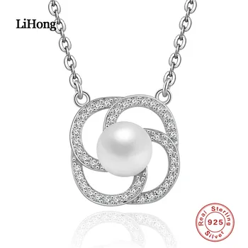 Klasické 925 Sterling Silver Náhrdelníky Okrúhly Tvar Prívesok S Sladkovodné Perly Pre Ženy, Jemné Šperky